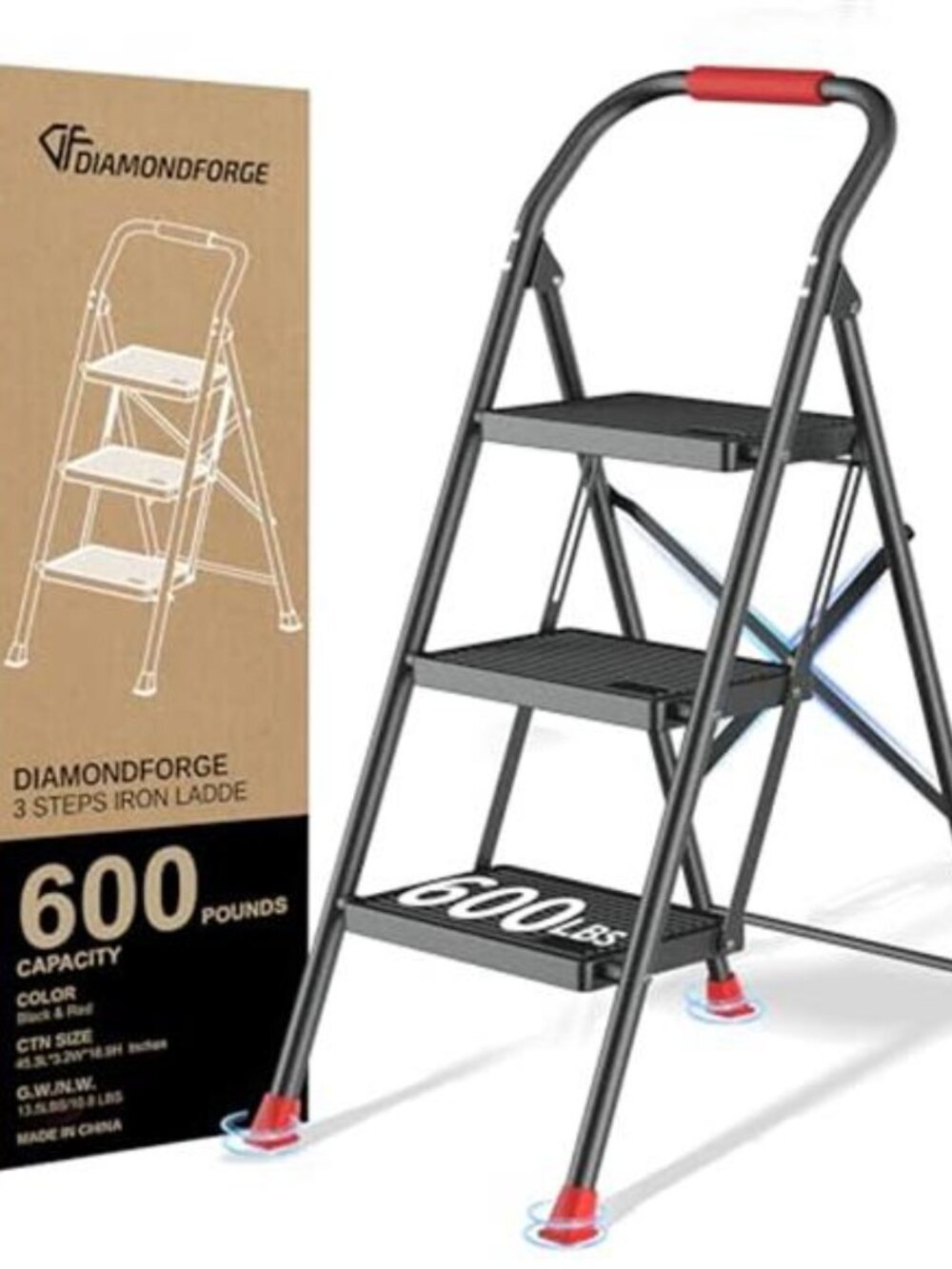 Step Ladder Foldable Folding Stool - for Home Adults Kitchen 3 Stepping